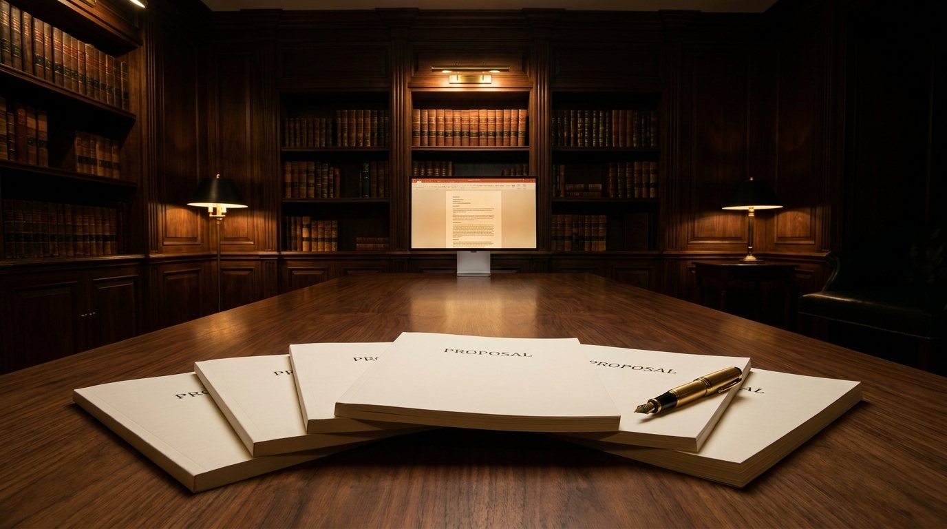 A print room mid-run. The documents are assembling without anyone typing them.